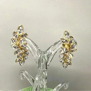 Kenneth Jay Lane Gold Clear Crystal Leaf Rhinestone Clip-On Earrings